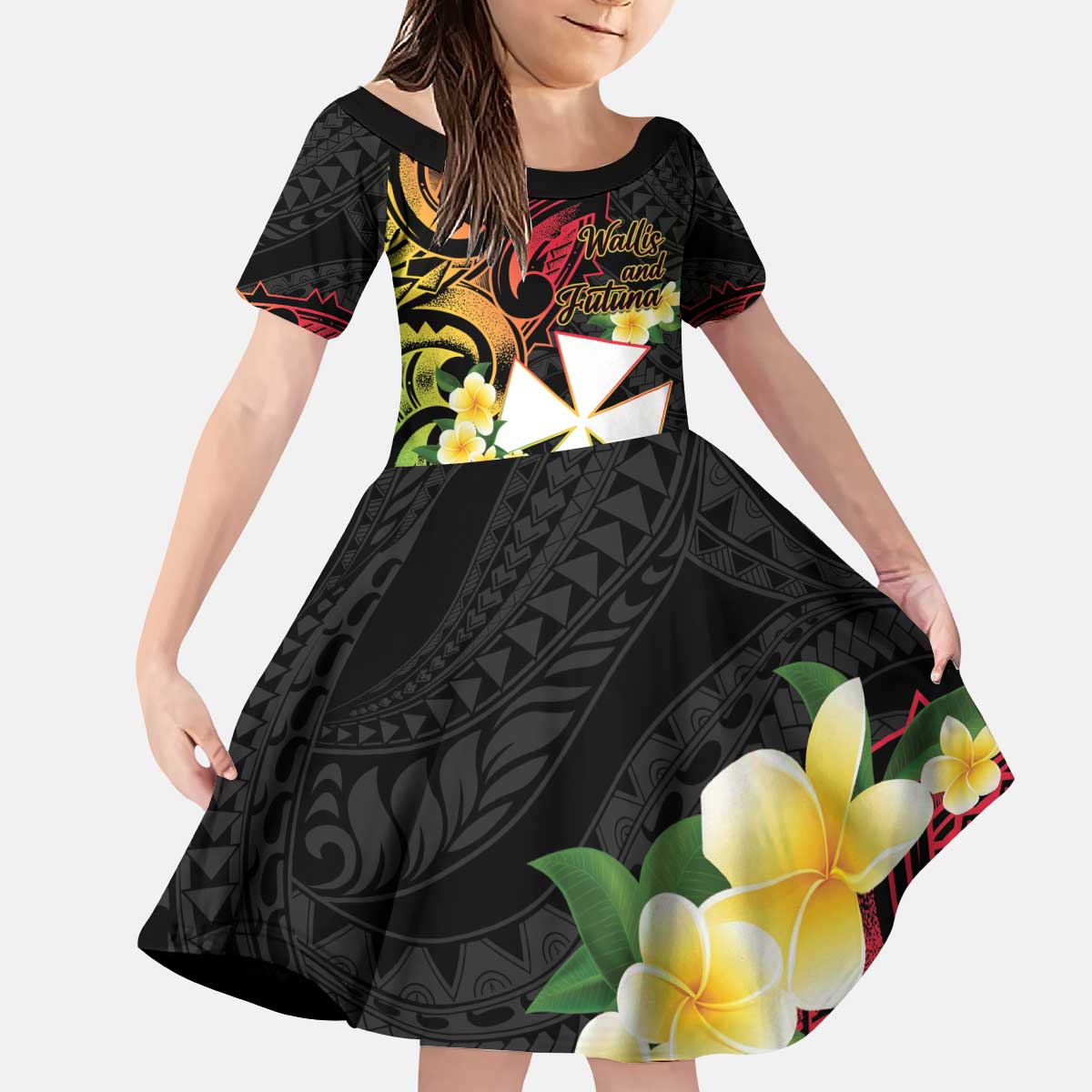 Wallis and Futuna Victory Day Kid Short Sleeve Dress Liberty Equality Fraternity Polynesian Plumeria