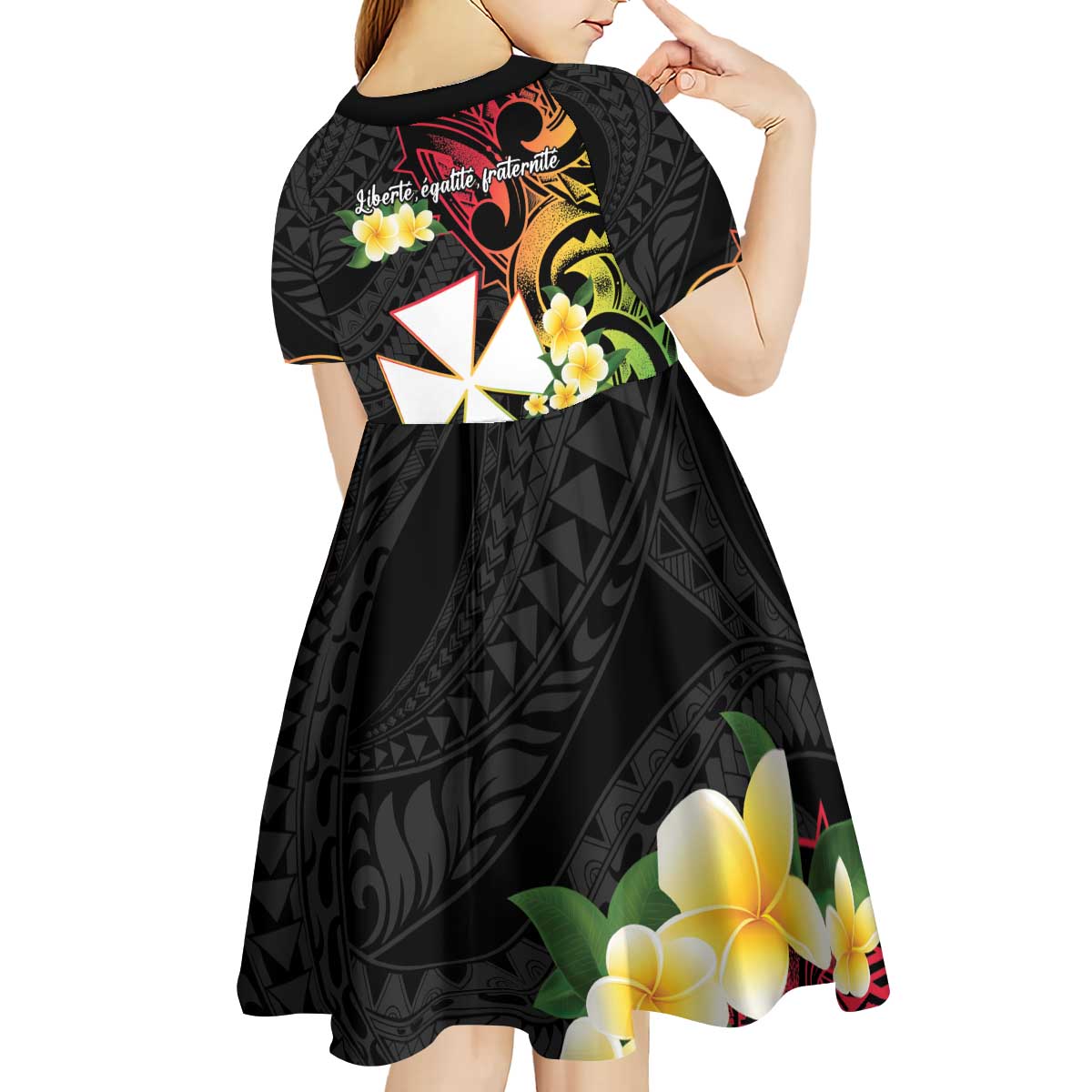 Wallis and Futuna Victory Day Kid Short Sleeve Dress Liberty Equality Fraternity Polynesian Plumeria