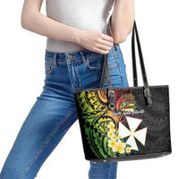 Wallis and Futuna Victory Day Leather Tote Bag Liberty Equality Fraternity Polynesian Plumeria