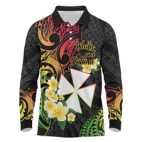Wallis and Futuna Victory Day Long Sleeve Polo Shirt Liberty Equality Fraternity Polynesian Plumeria