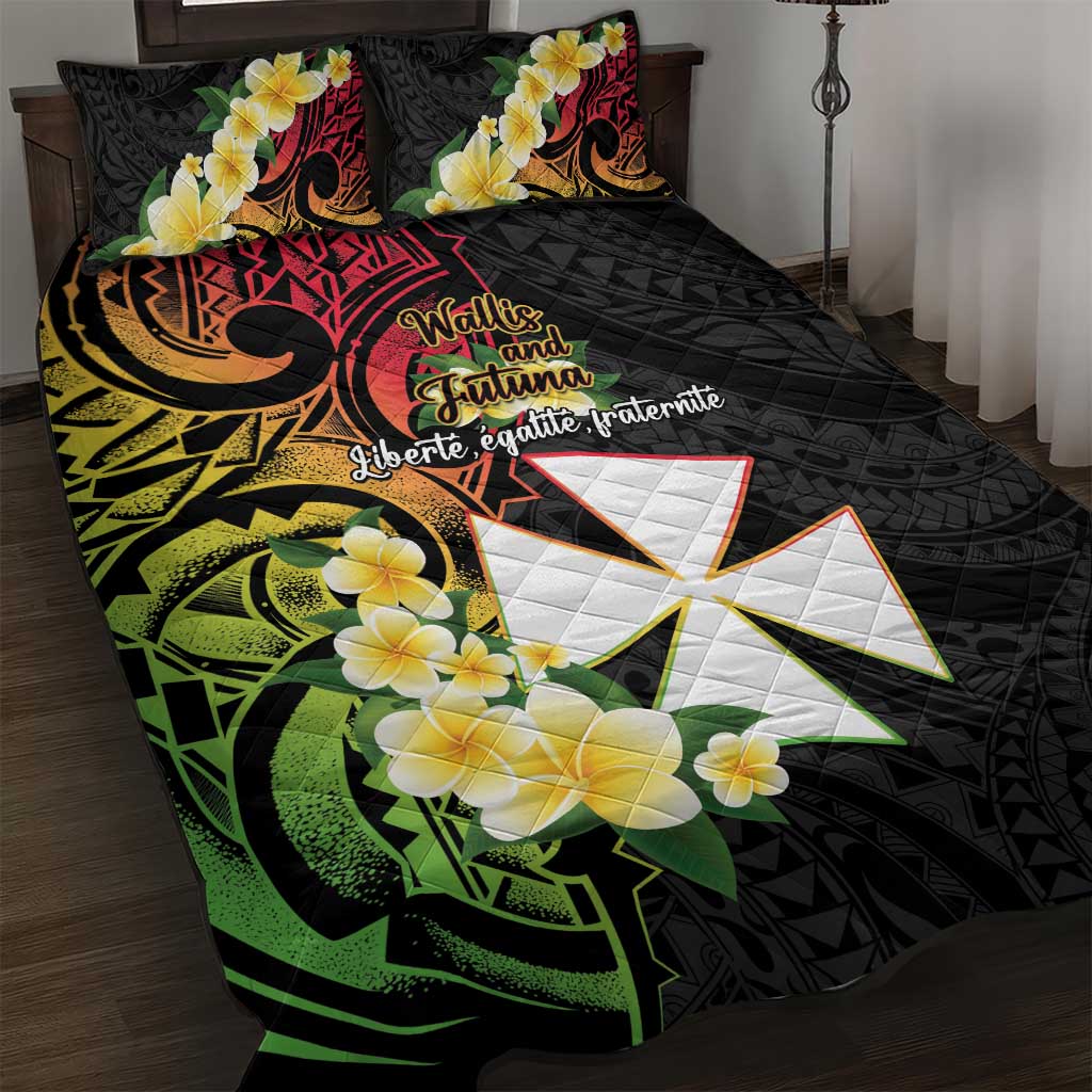 Wallis and Futuna Victory Day Quilt Bed Set Liberty Equality Fraternity Polynesian Plumeria