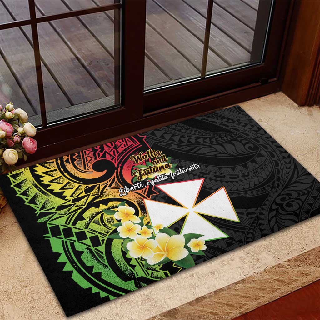 Wallis and Futuna Victory Day Rubber Doormat Liberty Equality Fraternity Polynesian Plumeria