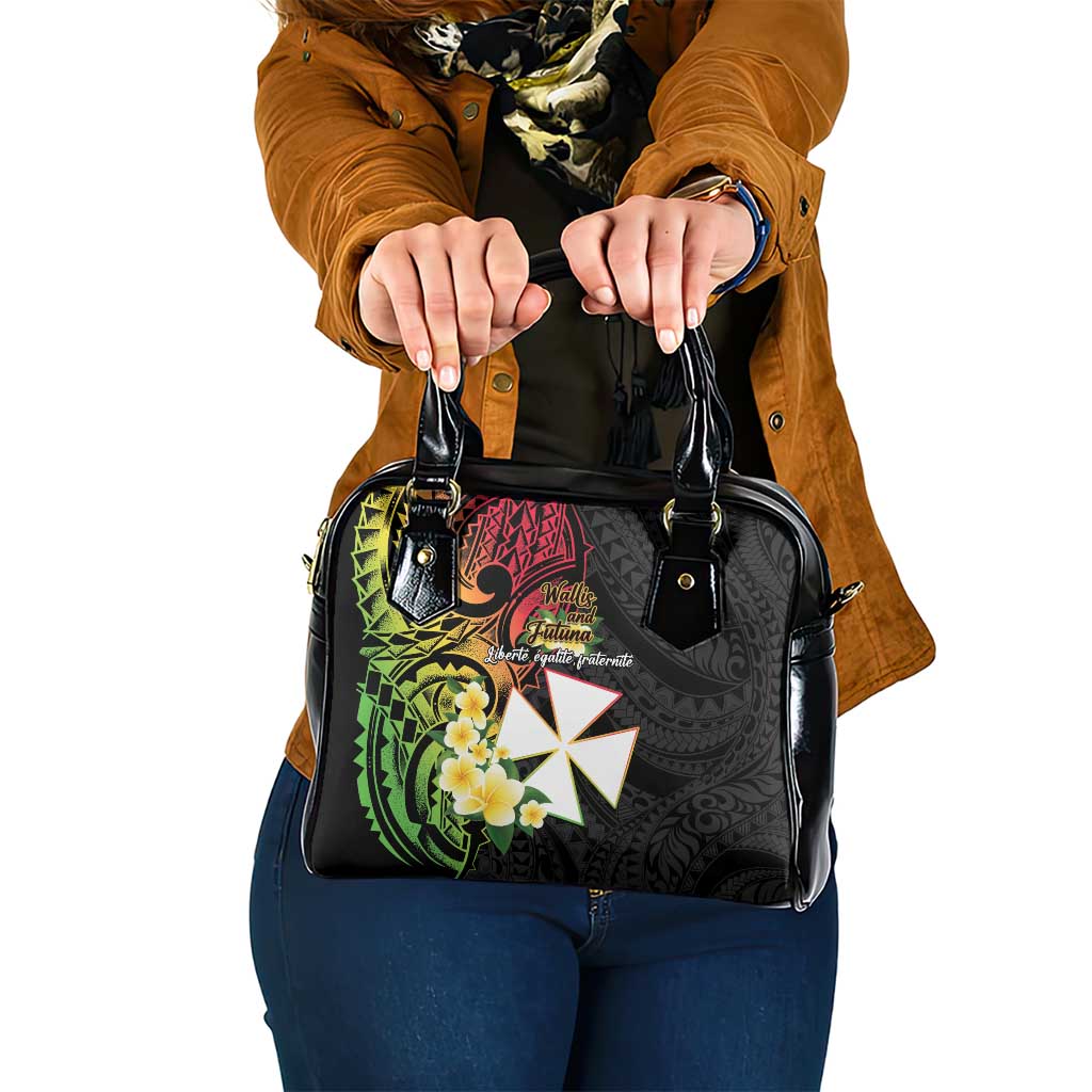 Wallis and Futuna Victory Day Shoulder Handbag Liberty Equality Fraternity Polynesian Plumeria