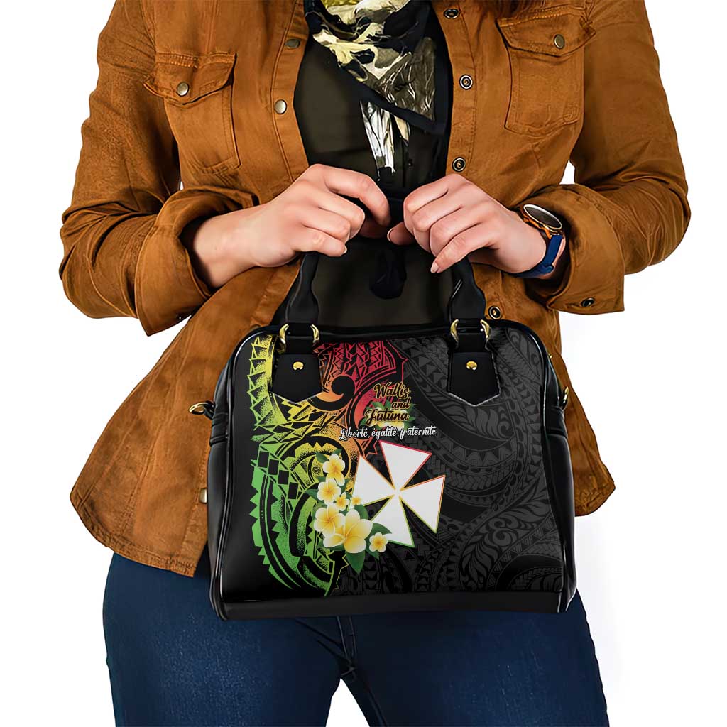 Wallis and Futuna Victory Day Shoulder Handbag Liberty Equality Fraternity Polynesian Plumeria