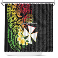 Wallis and Futuna Victory Day Shower Curtain Liberty Equality Fraternity Polynesian Plumeria