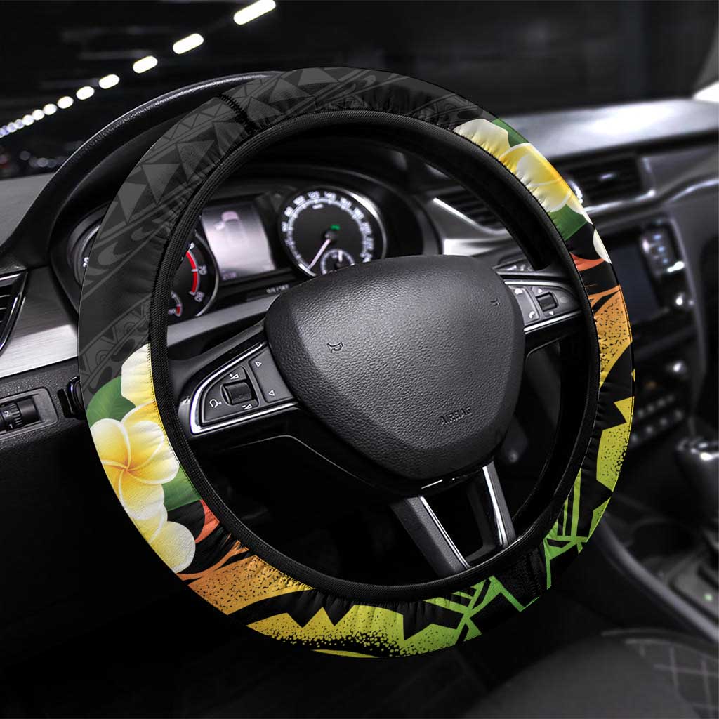 Wallis and Futuna Victory Day Steering Wheel Cover Liberty Equality Fraternity Polynesian Plumeria