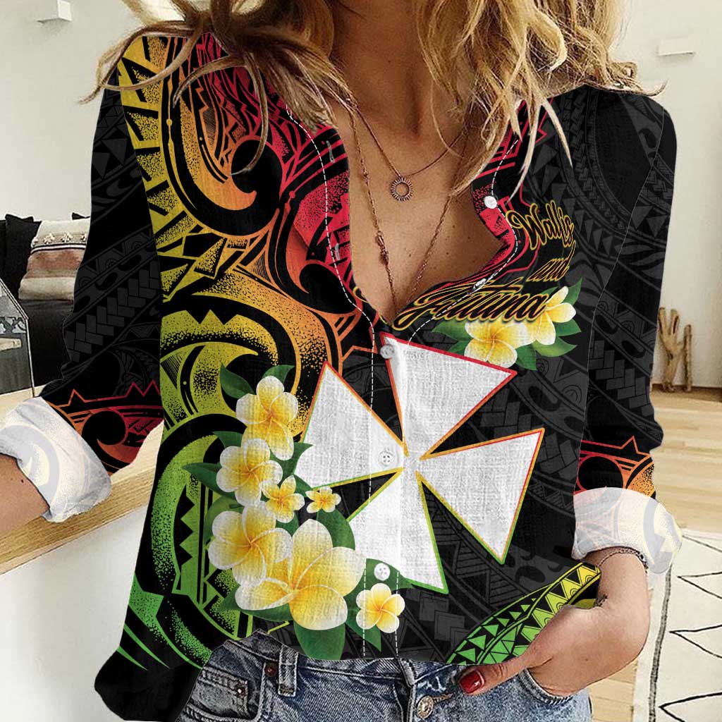 Wallis and Futuna Victory Day Women Casual Shirt Liberty Equality Fraternity Polynesian Plumeria