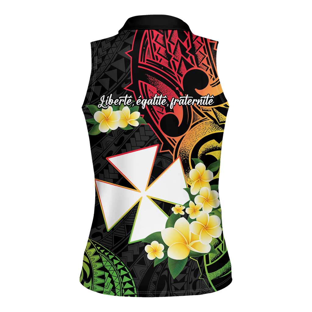 Wallis and Futuna Victory Day Women Sleeveless Polo Shirt Liberty Equality Fraternity Polynesian Plumeria