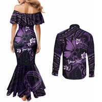 Personalised Fibromyalgia Awareness Month Couples Matching Mermaid Dress and Long Sleeve Button Shirt Fibro Warrior Strength In Every Struggle LT14 - Polynesian Pride