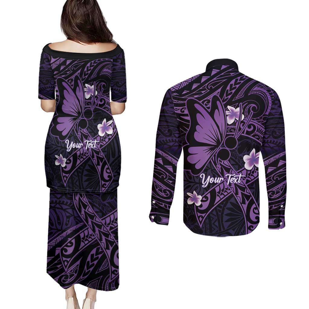 Personalised Fibromyalgia Awareness Month Couples Matching Puletasi and Long Sleeve Button Shirt Fibro Warrior Strength In Every Struggle LT14 - Polynesian Pride