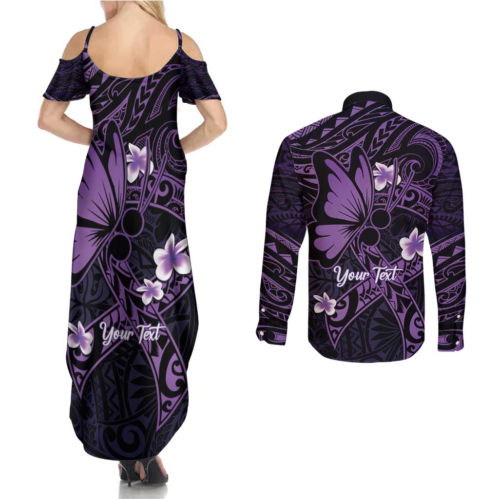 Personalised Fibromyalgia Awareness Month Couples Matching Summer Maxi Dress and Long Sleeve Button Shirt Fibro Warrior Strength In Every Struggle LT14 - Polynesian Pride