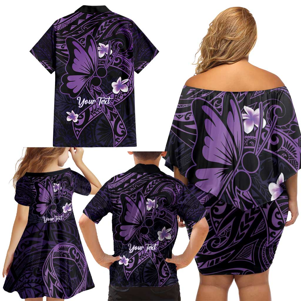 Personalised Fibromyalgia Awareness Month Family Matching Off Shoulder Short Dress and Hawaiian Shirt Fibro Warrior Strength In Every Struggle