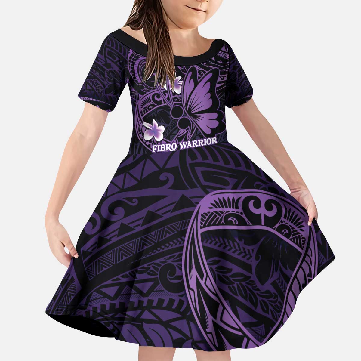 Personalised Fibromyalgia Awareness Month Kid Short Sleeve Dress Fibro Warrior Strength In Every Struggle LT14 KID Purple - Polynesian Pride