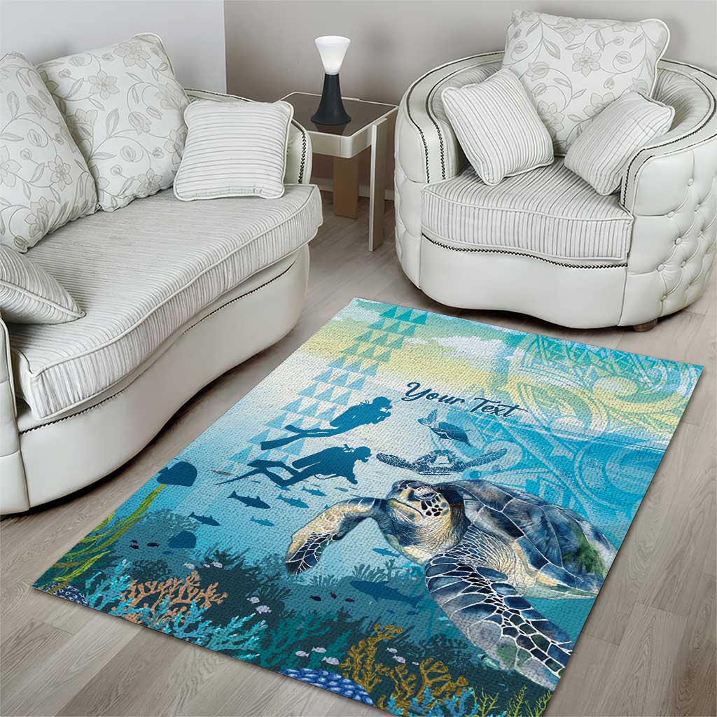 Personalized Snorkeling Hawaii Area Rug Ocean Lover Hawaiian Kakau Honu Turtle