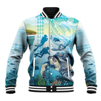 Personalized Snorkeling Hawaii Baseball Jacket Ocean Lover Hawaiian Kakau Honu Turtle LT14 Unisex Cyan - Polynesian Pride