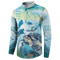 Personalized Snorkeling Hawaii Button Sweatshirt Ocean Lover Hawaiian Kakau Honu Turtle LT14 - Polynesian Pride