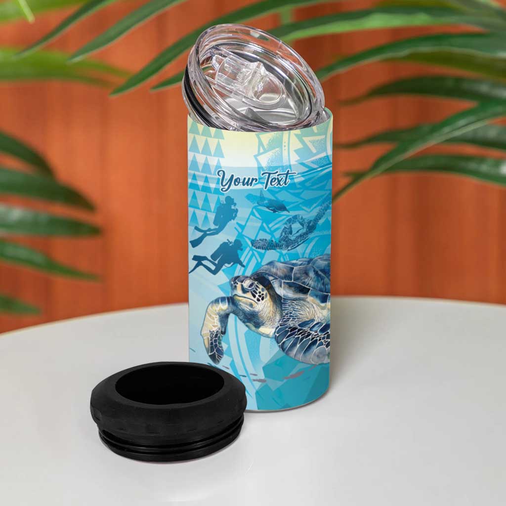 Personalized Snorkeling Hawaii 4 in 1 Can Cooler Tumbler Ocean Lover Hawaiian Kakau Honu Turtle