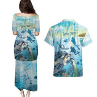 Personalized Snorkeling Hawaii Couples Matching Puletasi and Hawaiian Shirt Ocean Lover Hawaiian Kakau Honu Turtle LT14 - Polynesian Pride