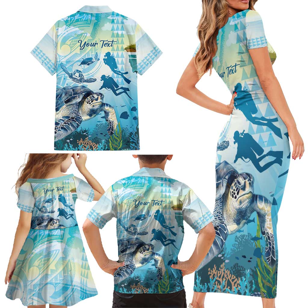 Personalized Snorkeling Hawaii Family Matching Short Sleeve Bodycon Dress and Hawaiian Shirt Ocean Lover Hawaiian Kakau Honu Turtle