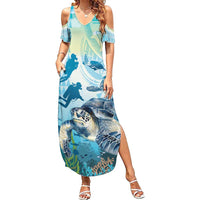 Personalized Snorkeling Hawaii Family Matching Summer Maxi Dress and Hawaiian Shirt Ocean Lover Hawaiian Kakau Honu Turtle