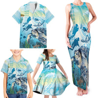 Personalized Snorkeling Hawaii Family Matching Tank Maxi Dress and Hawaiian Shirt Ocean Lover Hawaiian Kakau Honu Turtle