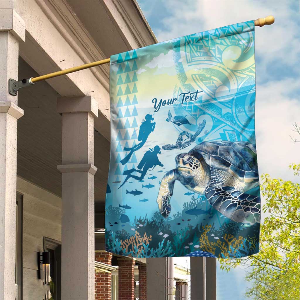 Personalized Snorkeling Hawaii Garden Flag Ocean Lover Hawaiian Kakau Honu Turtle LT14 House Flag Cyan - Polynesian Pride