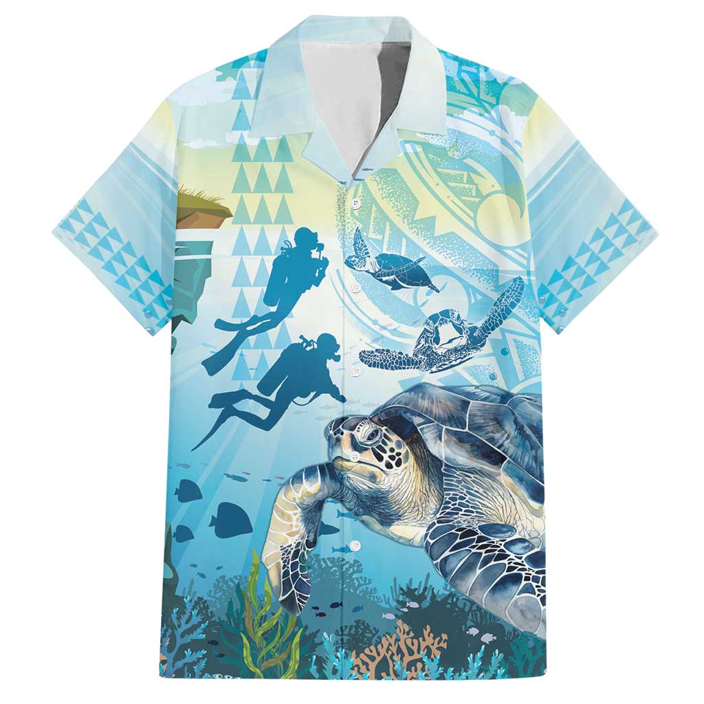 Personalized Snorkeling Hawaii Hawaiian Shirt Ocean Lover Hawaiian Kakau Honu Turtle LT14 Cyan - Polynesian Pride