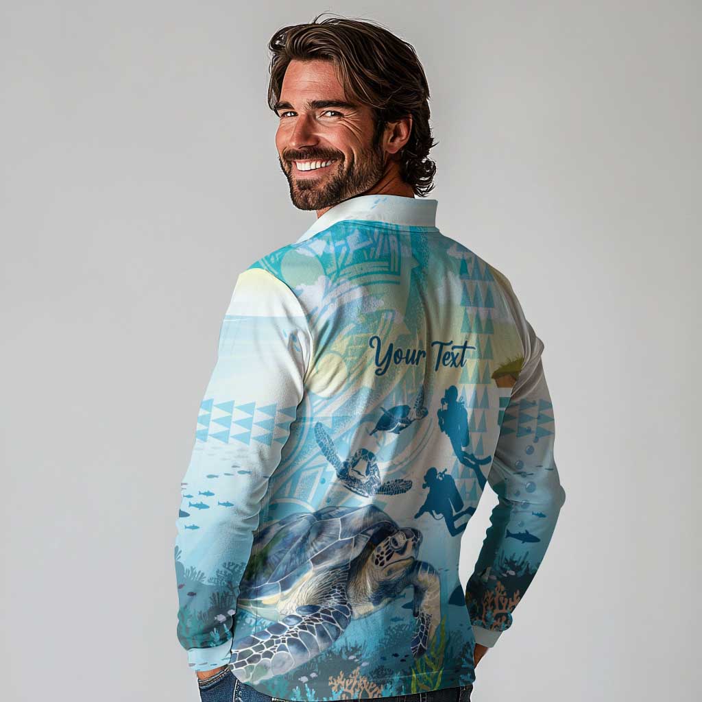 Personalized Snorkeling Hawaii Long Sleeve Polo Shirt Ocean Lover Hawaiian Kakau Honu Turtle
