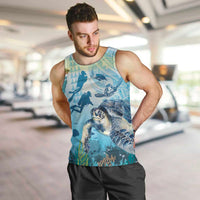 Personalized Snorkeling Hawaii Men Tank Top Ocean Lover Hawaiian Kakau Honu Turtle LT14 Cyan - Polynesian Pride