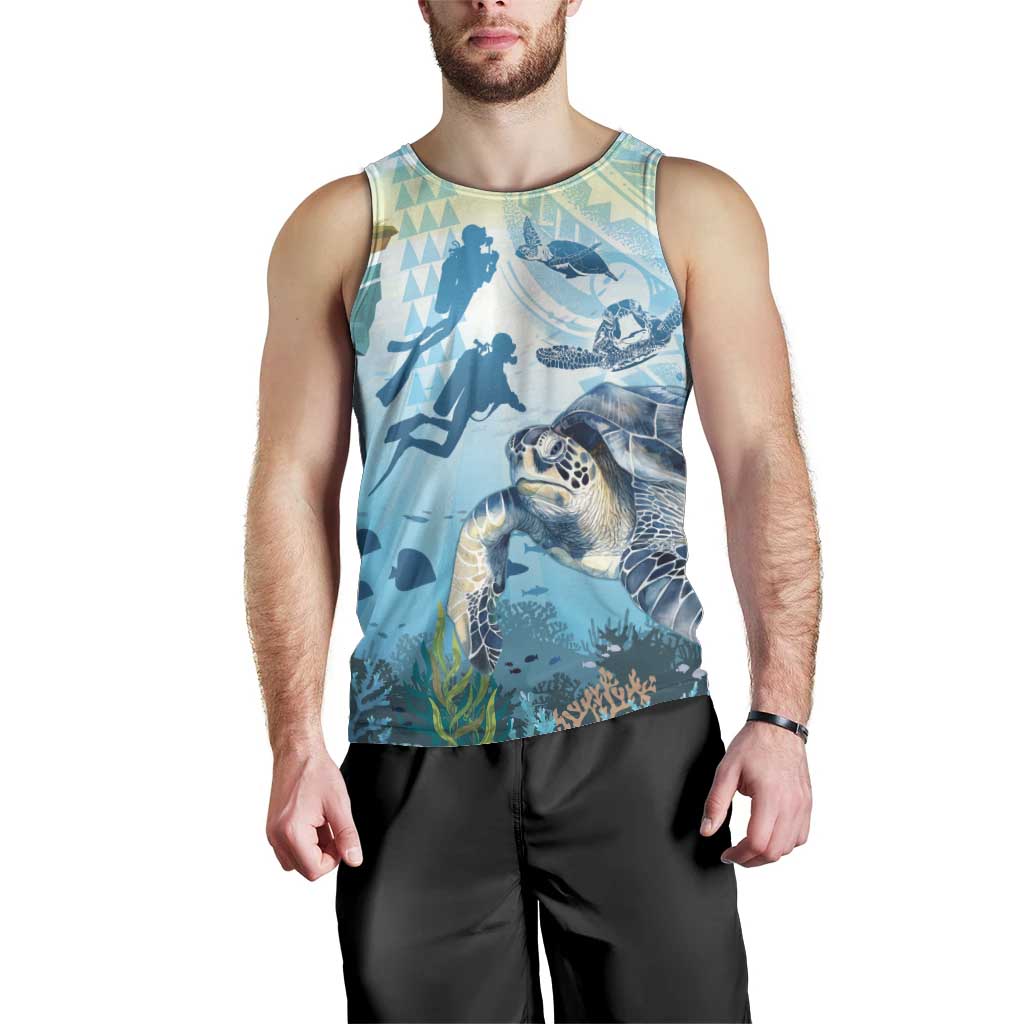 Personalized Snorkeling Hawaii Men Tank Top Ocean Lover Hawaiian Kakau Honu Turtle LT14 - Polynesian Pride