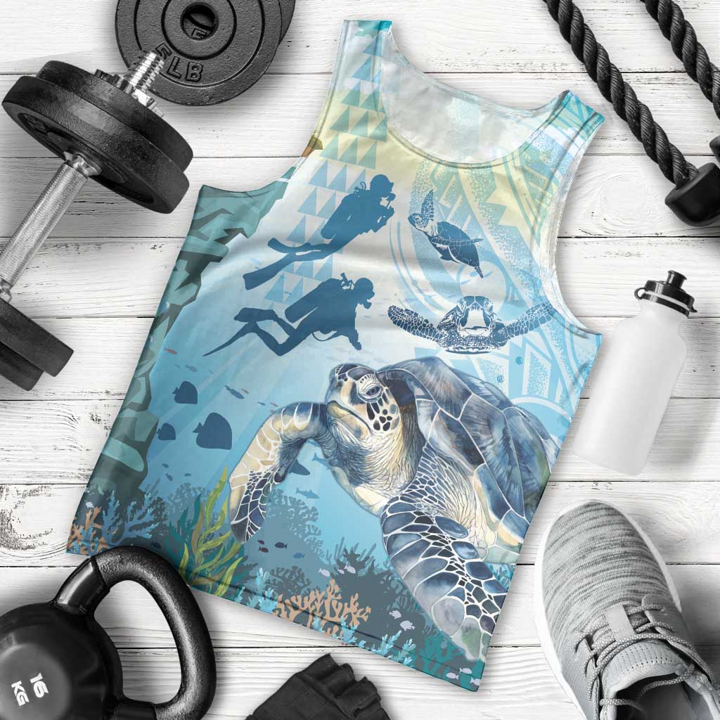 Personalized Snorkeling Hawaii Men Tank Top Ocean Lover Hawaiian Kakau Honu Turtle LT14 - Polynesian Pride