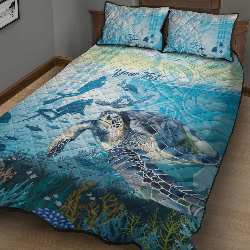 Personalized Snorkeling Hawaii Quilt Bed Set Ocean Lover Hawaiian Kakau Honu Turtle