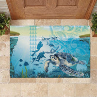 Personalized Snorkeling Hawaii Rubber Doormat Ocean Lover Hawaiian Kakau Honu Turtle LT14 Cyan - Polynesian Pride