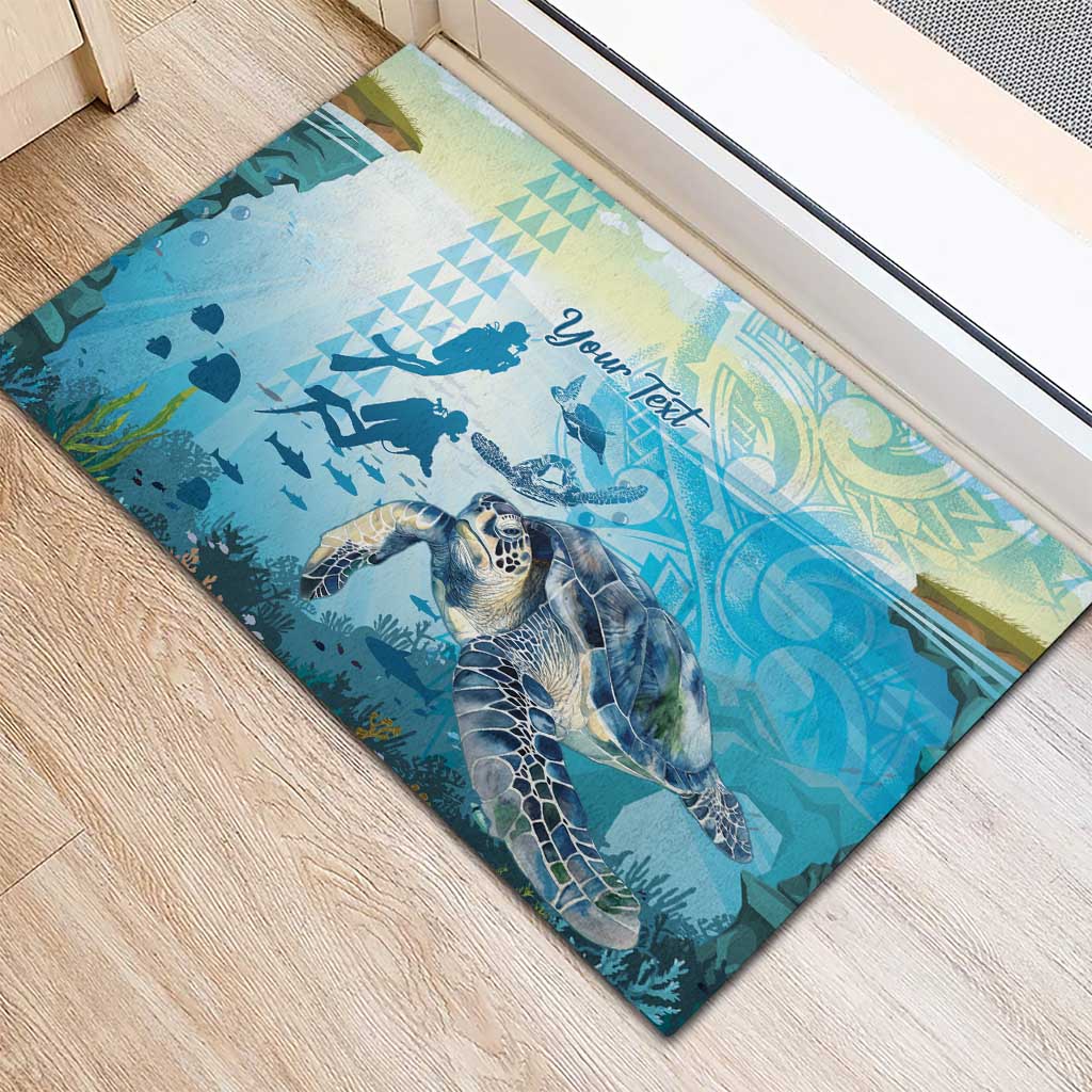 Personalized Snorkeling Hawaii Rubber Doormat Ocean Lover Hawaiian Kakau Honu Turtle LT14 - Polynesian Pride
