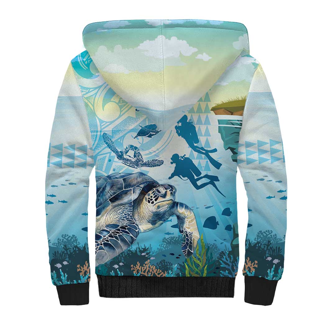 Personalized Snorkeling Hawaii Sherpa Hoodie Ocean Lover Hawaiian Kakau Honu Turtle LT14 - Polynesian Pride