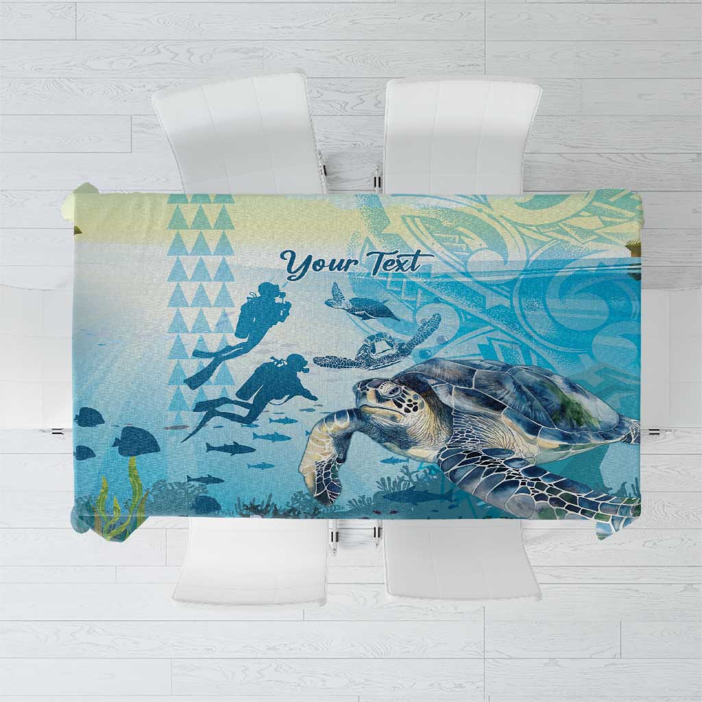 Personalized Snorkeling Hawaii Tablecloth Ocean Lover Hawaiian Kakau Honu Turtle LT14 Cyan - Polynesian Pride