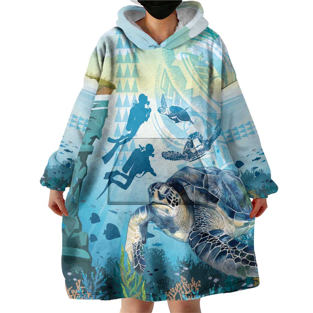 Personalized Snorkeling Hawaii Wearable Blanket Hoodie Ocean Lover Hawaiian Kakau Honu Turtle LT14 - Polynesian Pride