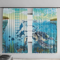 Personalized Snorkeling Hawaii Window Curtain Ocean Lover Hawaiian Kakau Honu Turtle LT14 With Hooks Cyan - Polynesian Pride