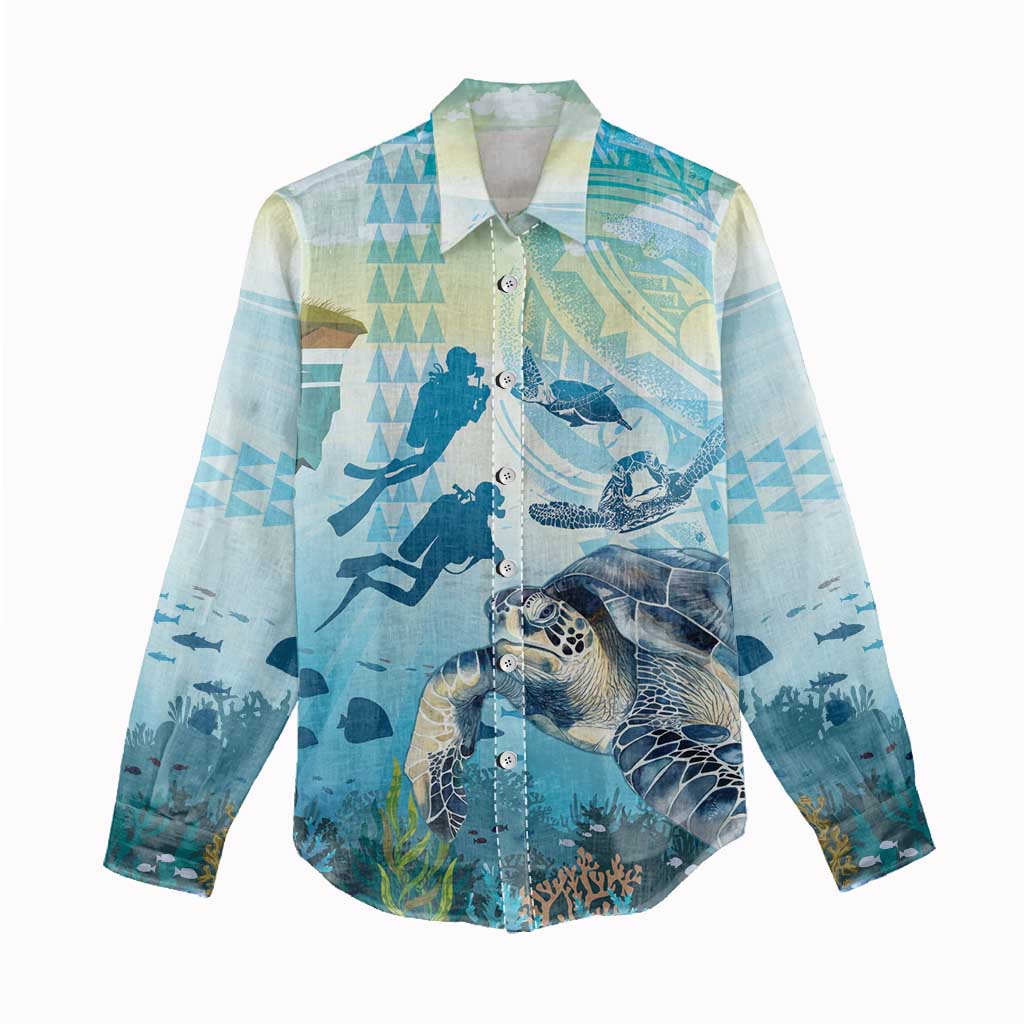Personalized Snorkeling Hawaii Women Casual Shirt Ocean Lover Hawaiian Kakau Honu Turtle