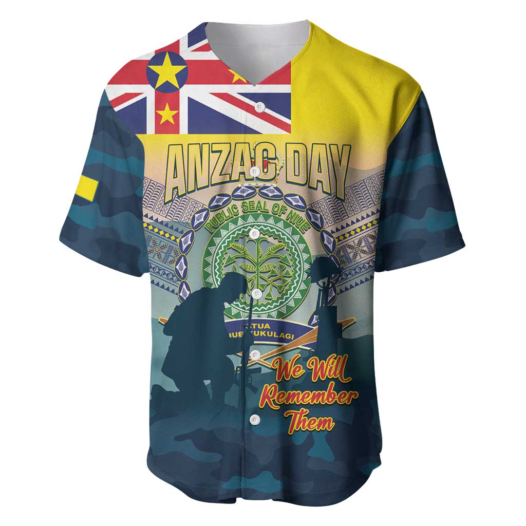 Niue ANZAC Day Baseball Jersey We Will Remember Them Camouflage Style