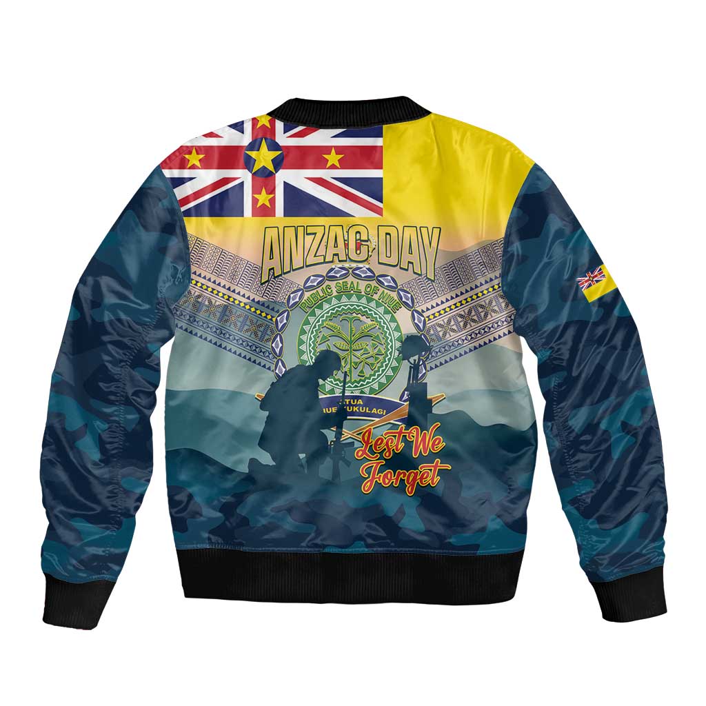 Niue ANZAC Day Bomber Jacket We Will Remember Them Camouflage Style