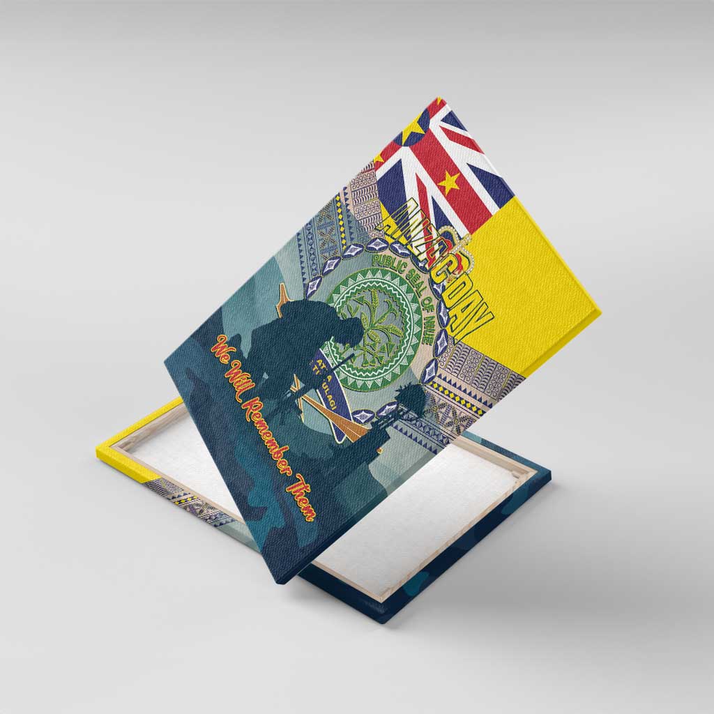Niue ANZAC Day Canvas Wall Art We Will Remember Them Camouflage Style LT14 With Frame Yellow - Polynesian Pride