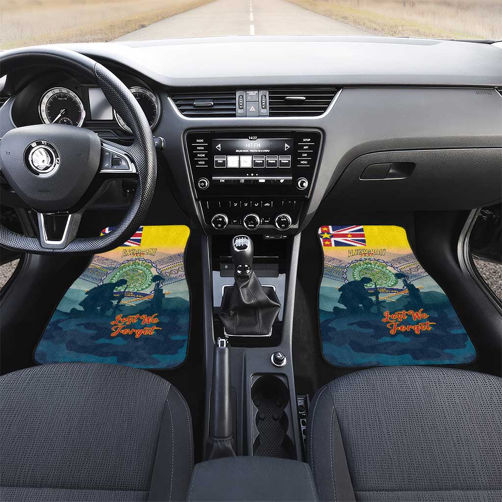 Niue ANZAC Day Car Mats We Will Remember Them Camouflage Style LT14 Set 2pcs - Front Yellow - Polynesian Pride