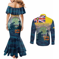 Niue ANZAC Day Couples Matching Mermaid Dress and Long Sleeve Button Shirt We Will Remember Them Camouflage Style