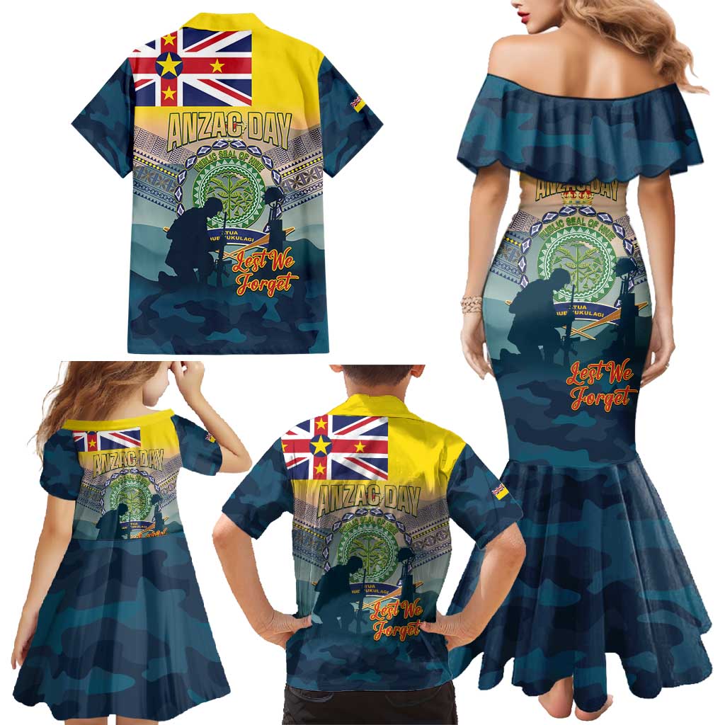 Niue ANZAC Day Family Matching Mermaid Dress and Hawaiian Shirt We Will Remember Them Camouflage Style