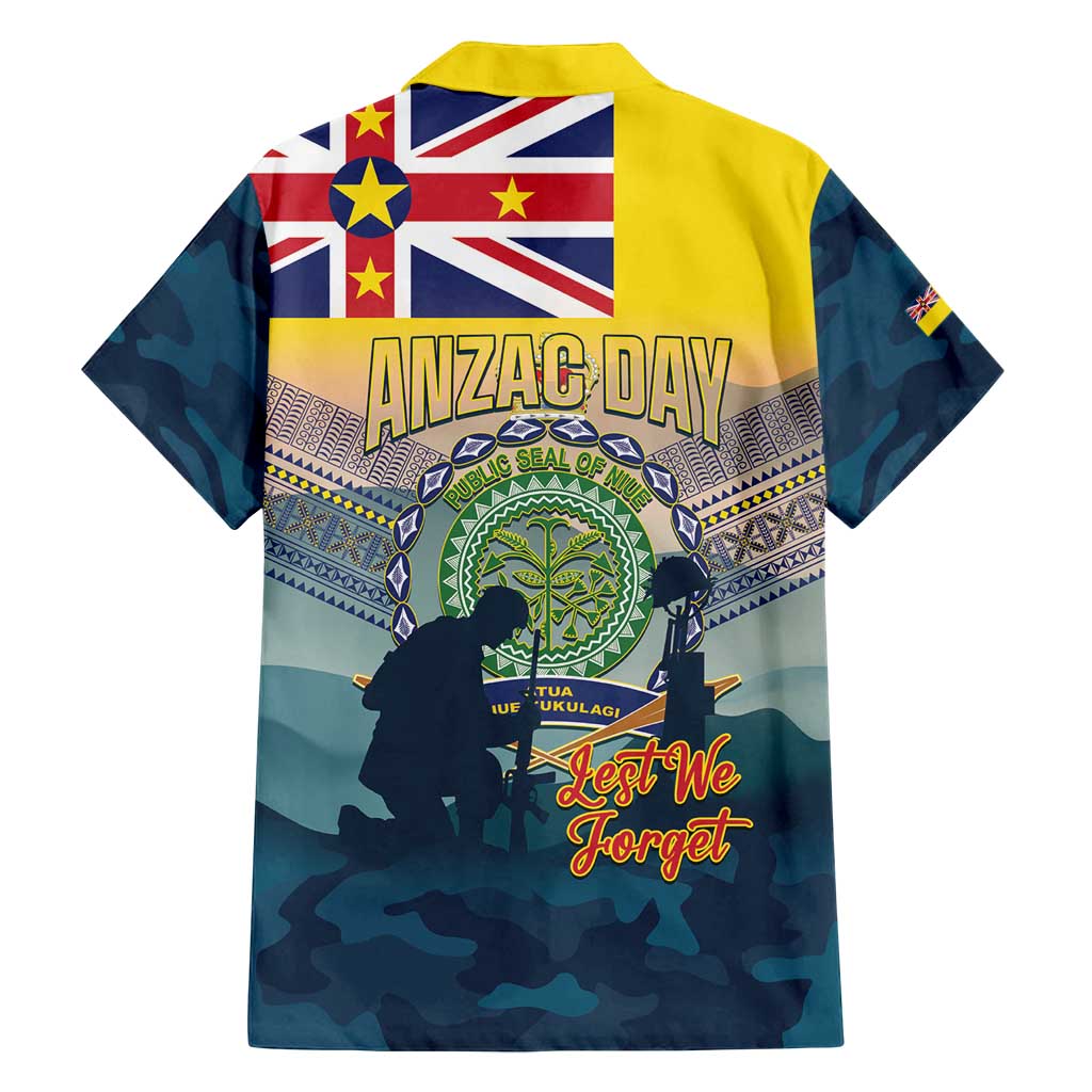 Niue ANZAC Day Family Matching Off Shoulder Short Dress and Hawaiian Shirt We Will Remember Them Camouflage Style