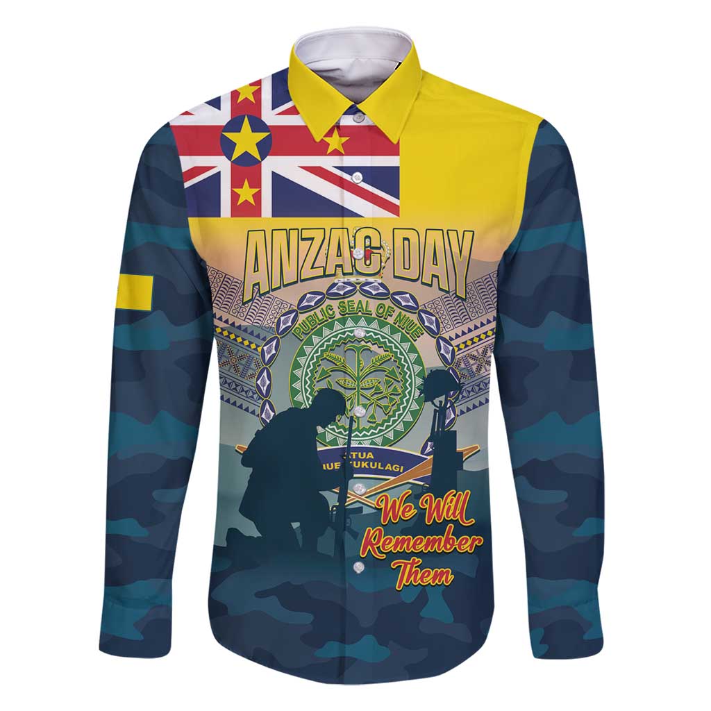 Niue ANZAC Day Family Matching Off Shoulder Short Dress and Hawaiian Shirt We Will Remember Them Camouflage Style