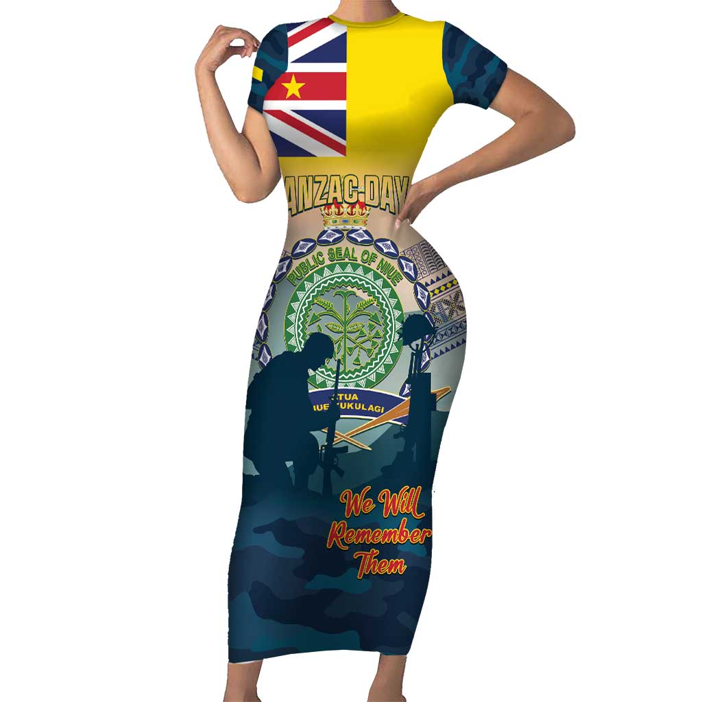 Niue ANZAC Day Family Matching Short Sleeve Bodycon Dress and Hawaiian Shirt We Will Remember Them Camouflage Style