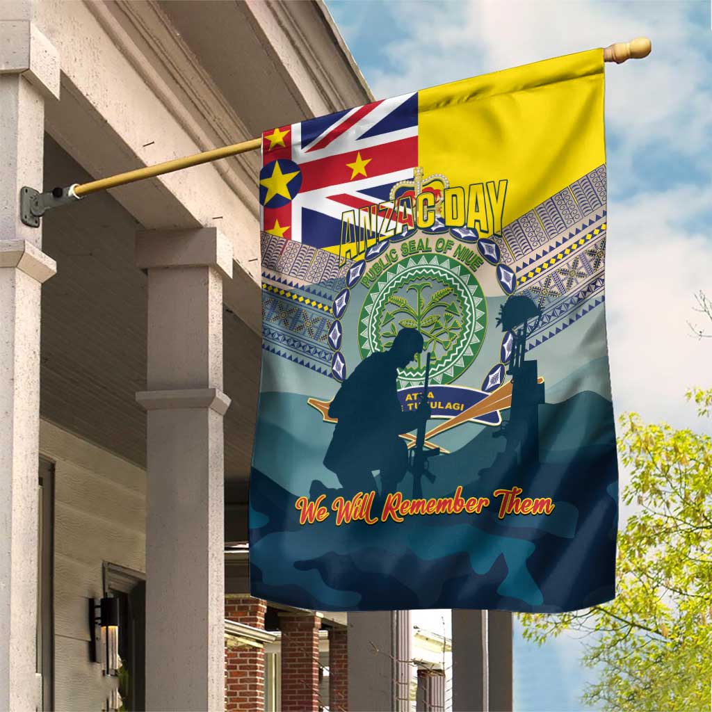 Niue ANZAC Day Garden Flag We Will Remember Them Camouflage Style LT14 House Flag Yellow - Polynesian Pride