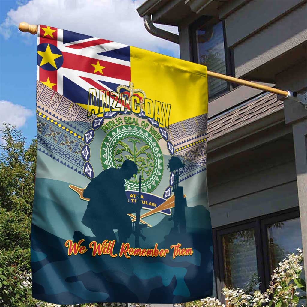 Niue ANZAC Day Garden Flag We Will Remember Them Camouflage Style LT14 - Polynesian Pride